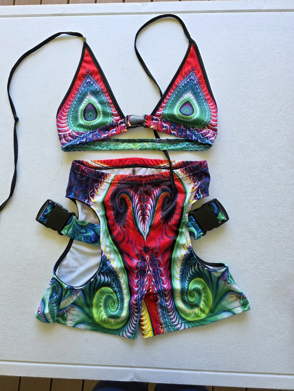 Devil Walking Multicolor Abstract Triangle Bikini Set Ravewear